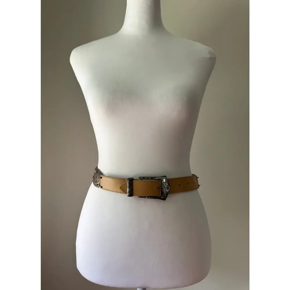 Vintage ‘90s The Limited Tan Genuine Leather Belt w/ Silver Hardware